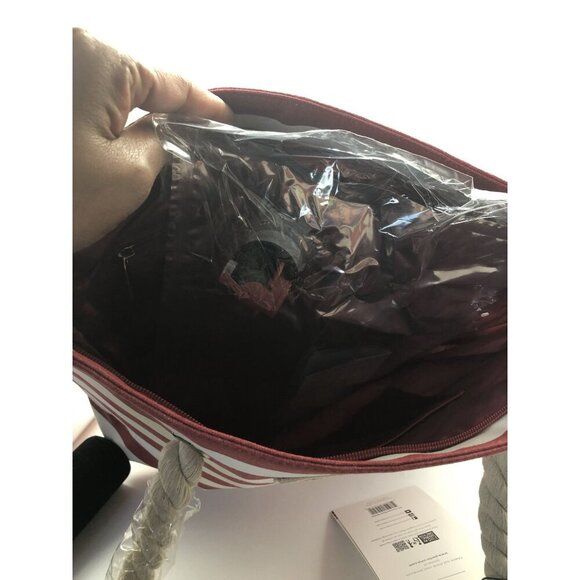 PortoVino Beach Wine Tote Red White Stripe Bag W/ Hidden Insulated Compartment - Picture 7 of 13